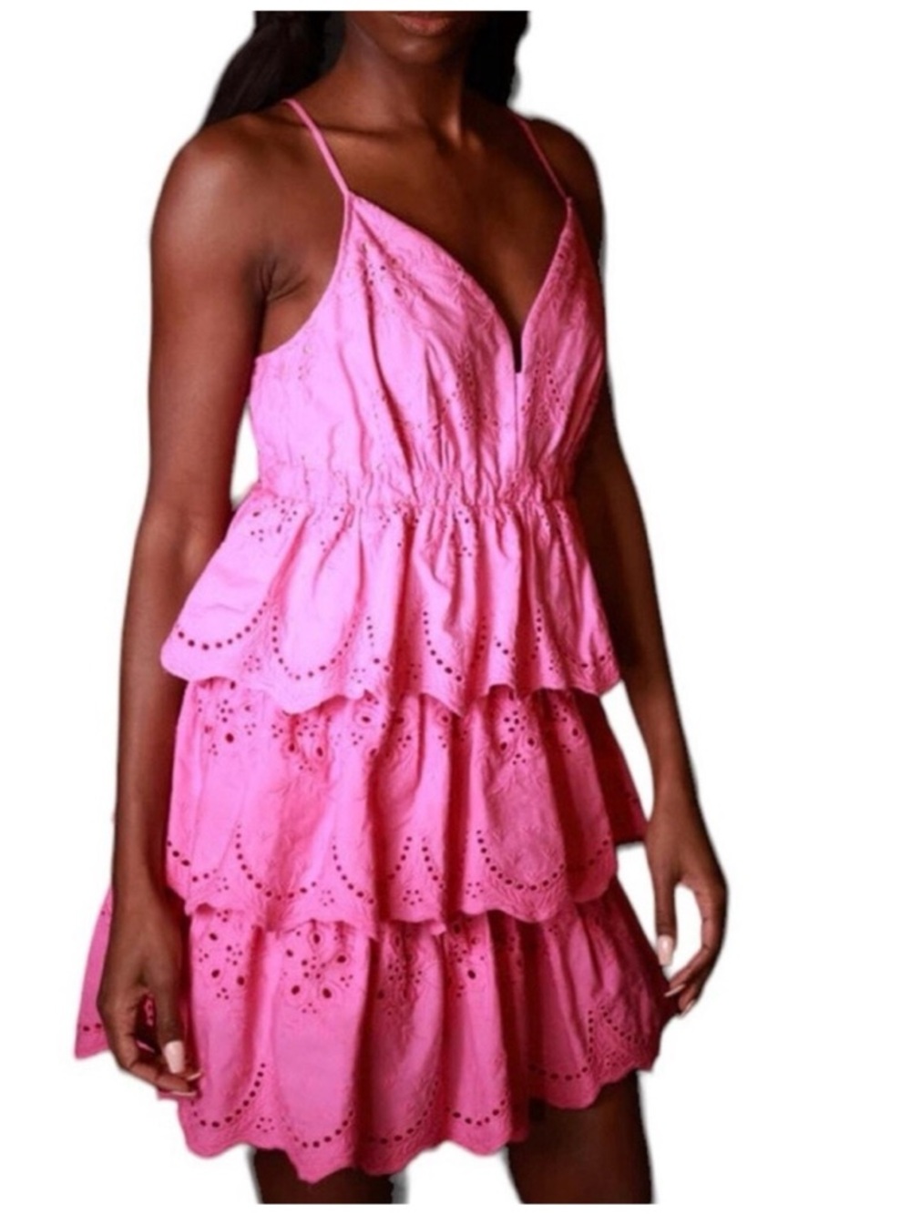 Hope For Flowers By Tracy Reese Anthropologie Eyelet Tiered Pink Short Dress XS